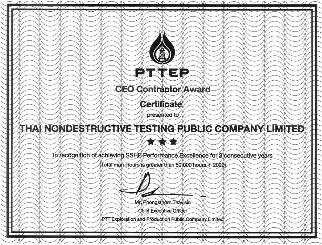 CEO Contractor Award for SSHE Performance Excellence for 3 consecutive years