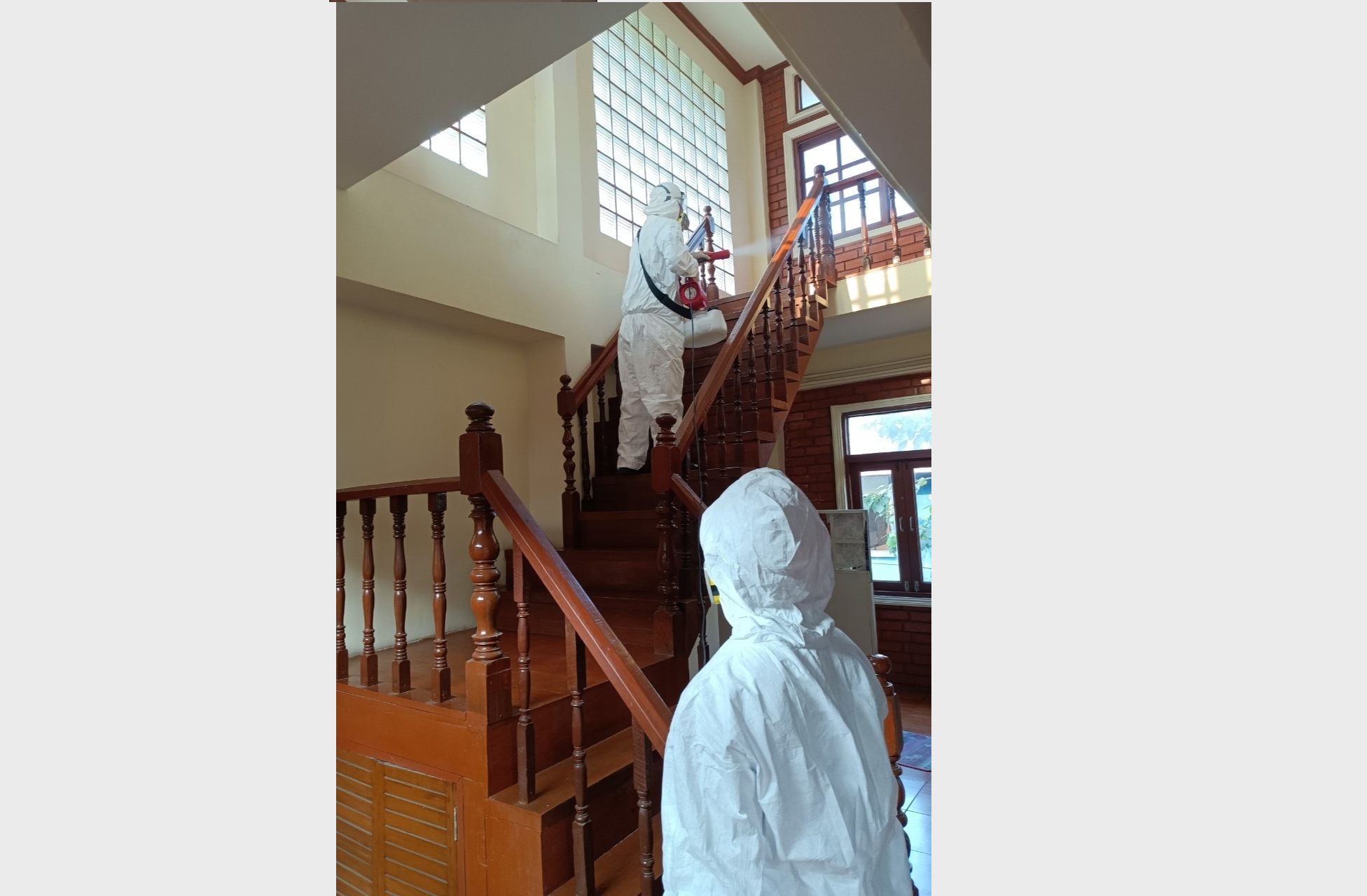 Training on how to use tools and spray methods to disinfect Covid-19 
