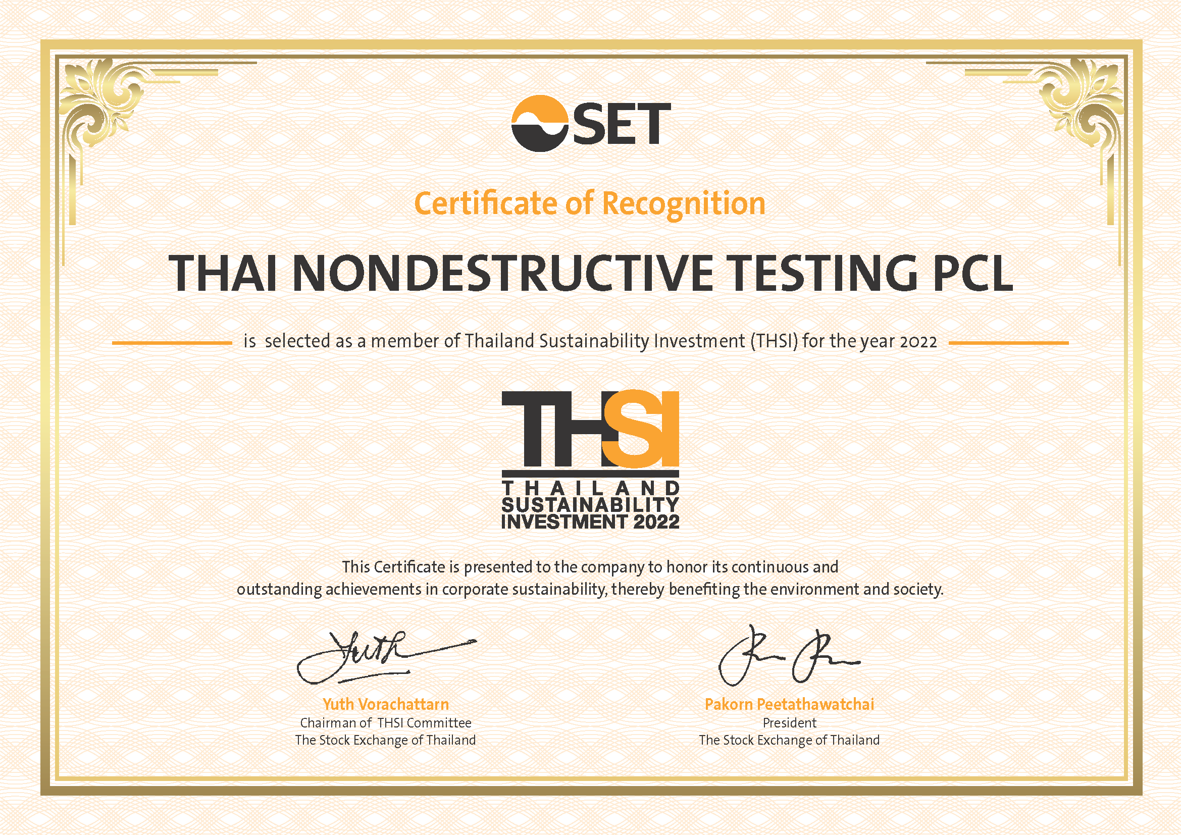 Thailand Sustainability Investment (THSI) ประจำปี 2565